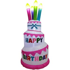 6 ft. Happy Birthday Cake Inflatable with 4 Faux Candles and Lights