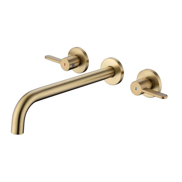 RAINLEX 8014 2-Handle Wall Mount Roman Tub Faucet with High Flow Rate and Long Spout in Brushed Gold