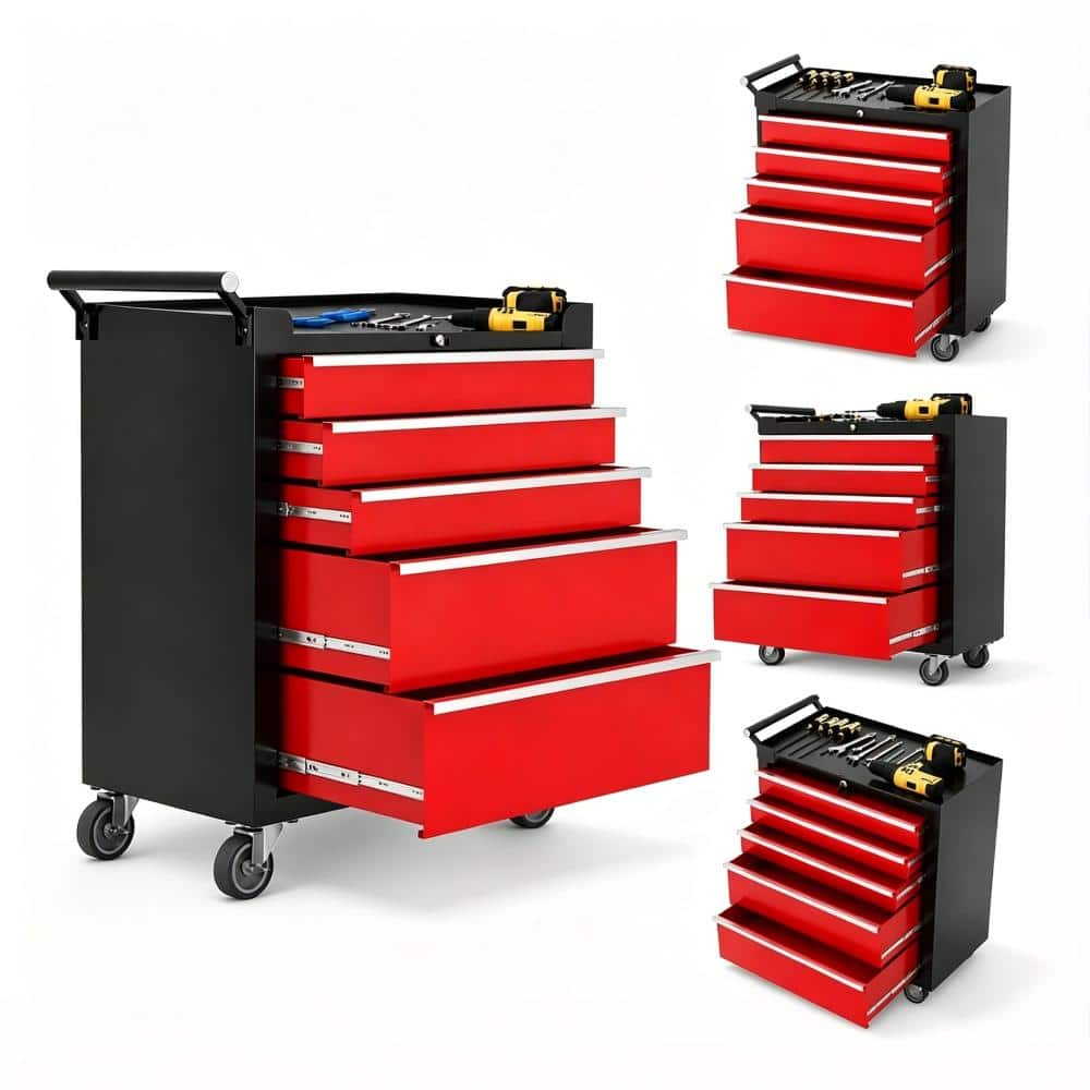 "5-Drawer Rolling Tool Chest with Drawers & Lock, 24"" Compartment Tool Box Cart with Lockable Wheels & Drawer Liners" price history on PriceWatchPro