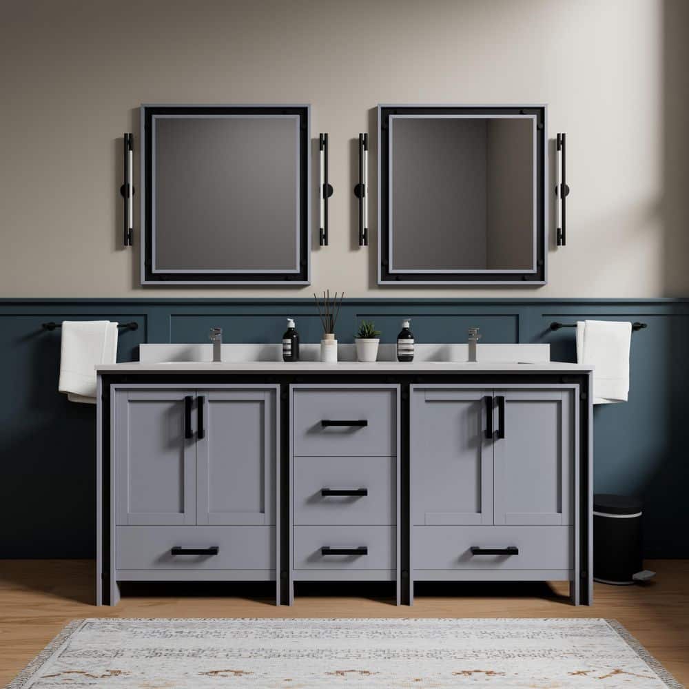 Ziva 72 in W x 22 in D Dark Grey Double Bath Vanity, White Quartz Top and 30 in Mirrors price history on PriceWatchPro