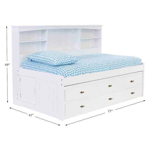 Casual White Twin Size Bookcase Daybed, Twin Bookcase Daybed With Drawers