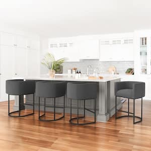 Jessica 26 in.Dark Gray Modern Counter Bar Stool Fabric Upholstered Barrel Counter Stool with Metal Frame Set of 4