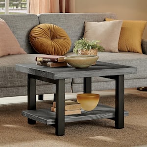Pomona 27 in. Slate Gray/Black Medium Square Wood Coffee Table with Shelf