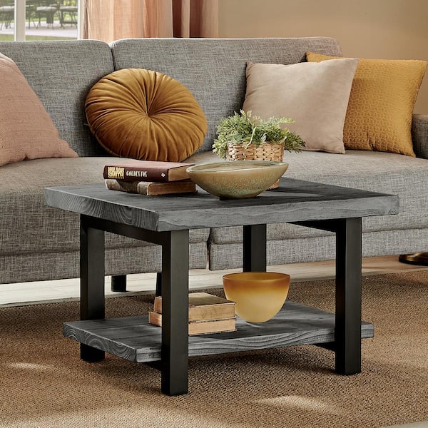 Alaterre Furniture Pomona 27 in. Slate Gray/Black Medium Square Wood Coffee Table with Shelf