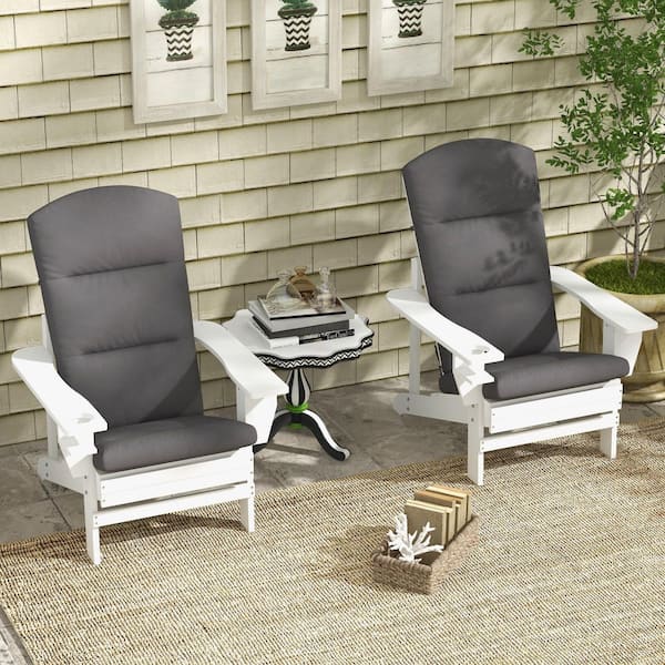 20.5 x 33.5 2-Piece Outdoor Adirondack Chair Cushion in Gray with Seat, Back, Ties, Water Repellent Replacement