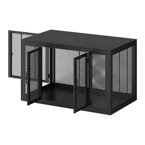 FUFU&GAGA Large Dog Kennels Crate, Indoor Dog Crate End Table, Mesh Dog Cages with 3-Doors for Small, Medium, Large Dogs, Black