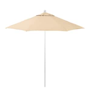9 ft. Matted White Aluminum Market Patio Umbrella with Fiberglass Ribs and Push-Lift in Khaki Pacifica Premium