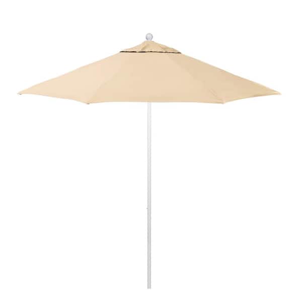 California Umbrella 9 ft. Matted White Aluminum Market Patio Umbrella with Fiberglass Ribs and Push-Lift in Khaki Pacifica Premium