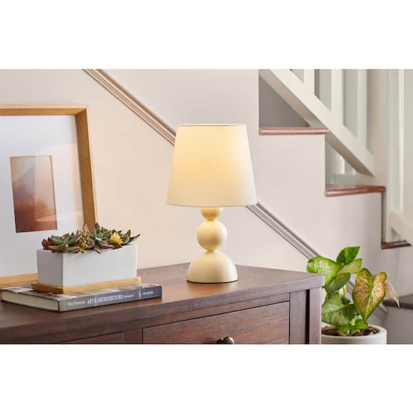 Hampton Bay Sweetoak 14 in. 1-Light Yellow Resin Table Lamp with Fabric Drum Shade