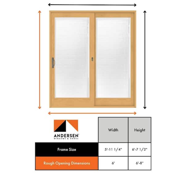 71-1/4 in. x 79-1/2 in. 400 Series White Right-Hand Frenchwood Gliding Patio Door w/ Pine Int, Blinds & Satin Nickel Hdw