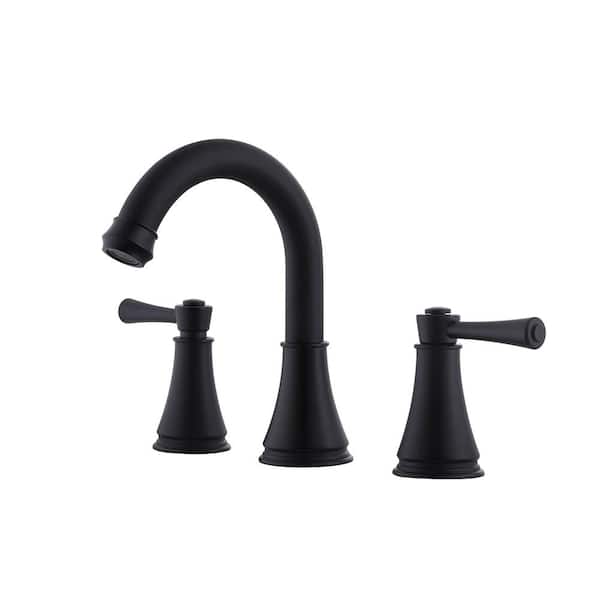 AIMADI 8 in. Widespread Double Handle Bathroom Faucet with Swivel Spout Modern Brass 3 Hole Bathroom Sink Taps in Matte Black