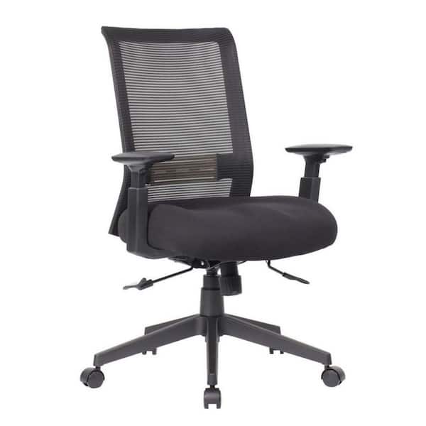 Comfort Fabric, Lumbar Support, Mesh-Back Ergonomic Task Chair in Black Thick Seat cushions and Adjustable Arms