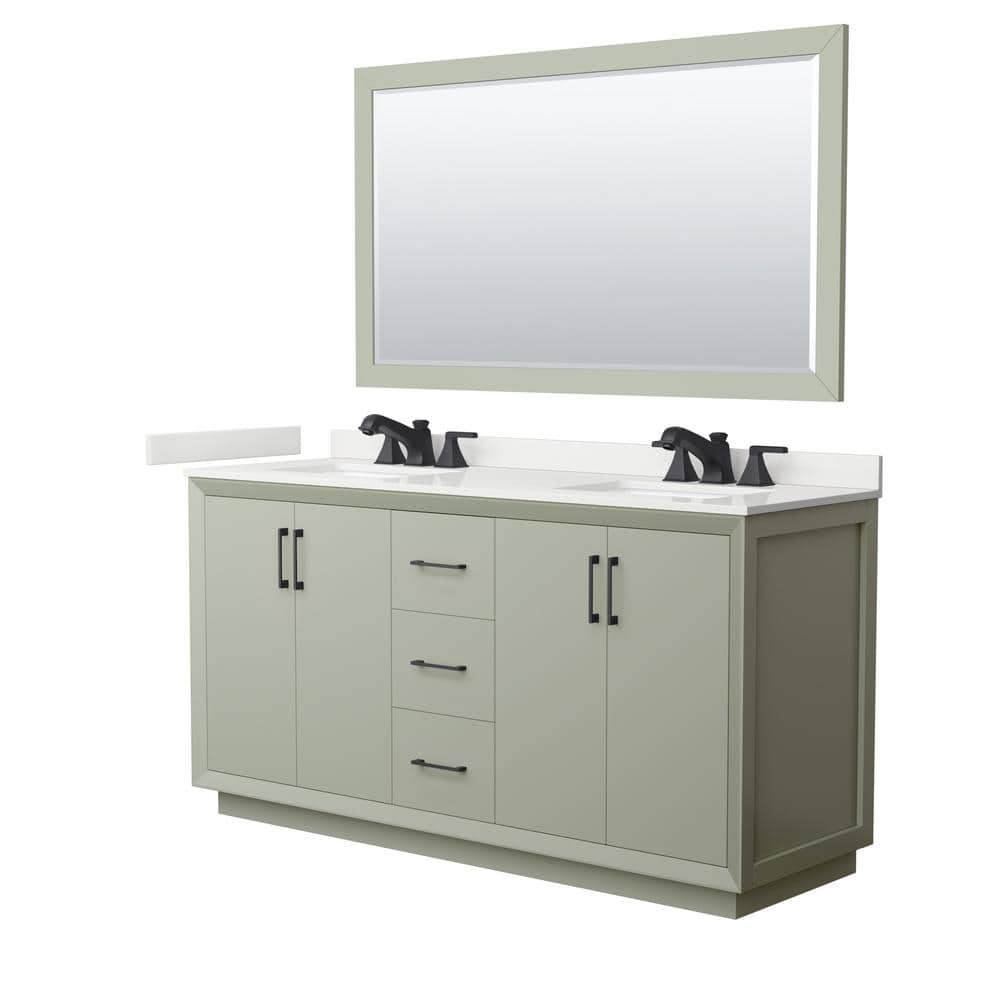 Strada 66 in. W x 22 in. D x 35 in. H Double Bath Vanity in Light Green with White Quartz Top and 58 in. Mirror price history on PriceWatchPro