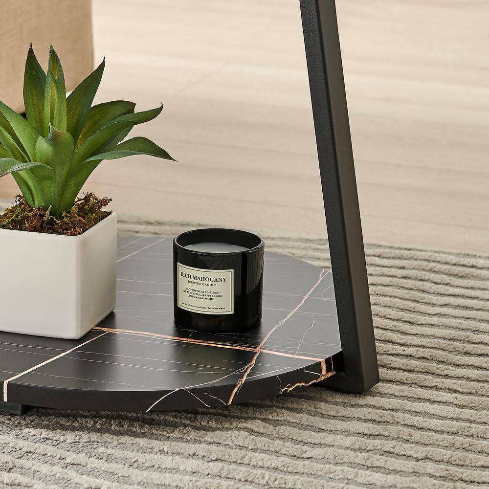 Skylar White Marble and Black Metal 3-Tier Round Accent Table