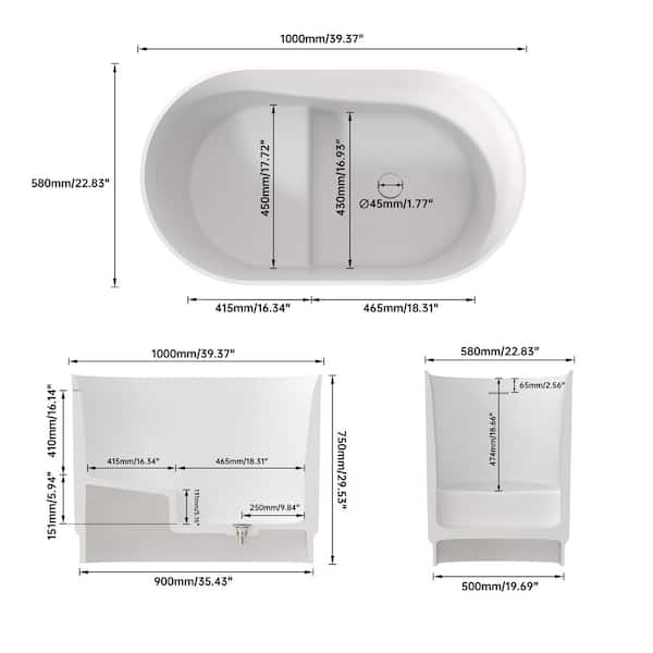 SJ STAR&JANE Verna 39 in. x 23 in. Solid Surface