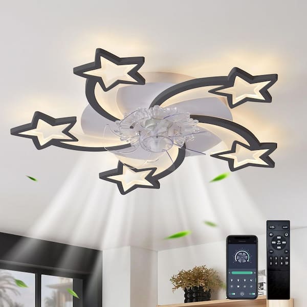 29.13 in. Indoor Black Modern Low Profile Star Standard Ceiling Fan with Dimmable Integrated LED and Remote Included