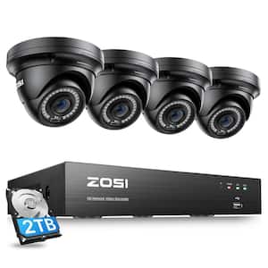8-Channel 5MP POE 2TB NVR Security Camera System with 4-Wired Outdoor Black Dome Cameras, Person/Vehicle Detection