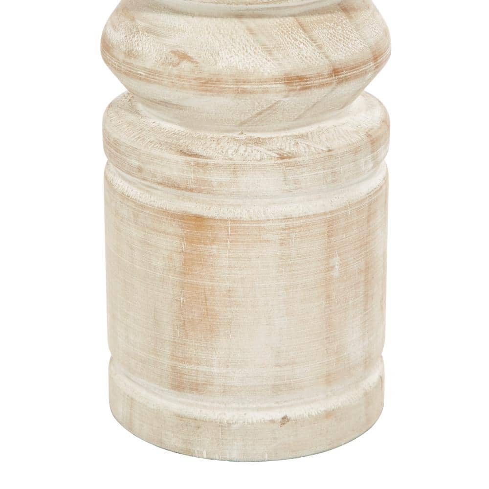 Brown Wood Pillar Candle Holder Set with White Wash Finish