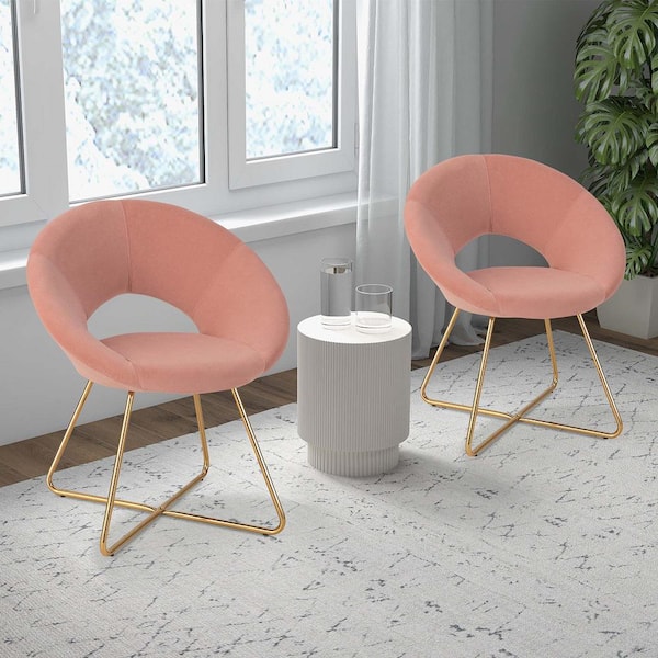 Costway Pink Modern Velvet Accent Arm Chair Upholstered Vanity Leisure Chair with Metal Legs Set of 2 JV10960PI 2