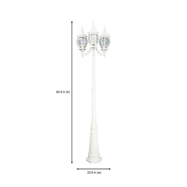 Designers Fountain - Riviera 3-Light White Cast Aluminum Line Voltage Hardwired Outdoor Wet-Rated Post Light with No Bulb Included