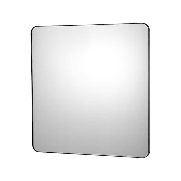 Wall Mounted Makeup Mirror, Black, 0.15 in. Thick, 36 in. W x 36 in. H, Modern, Rectangle, Aluminium Alloy Framed Mirror