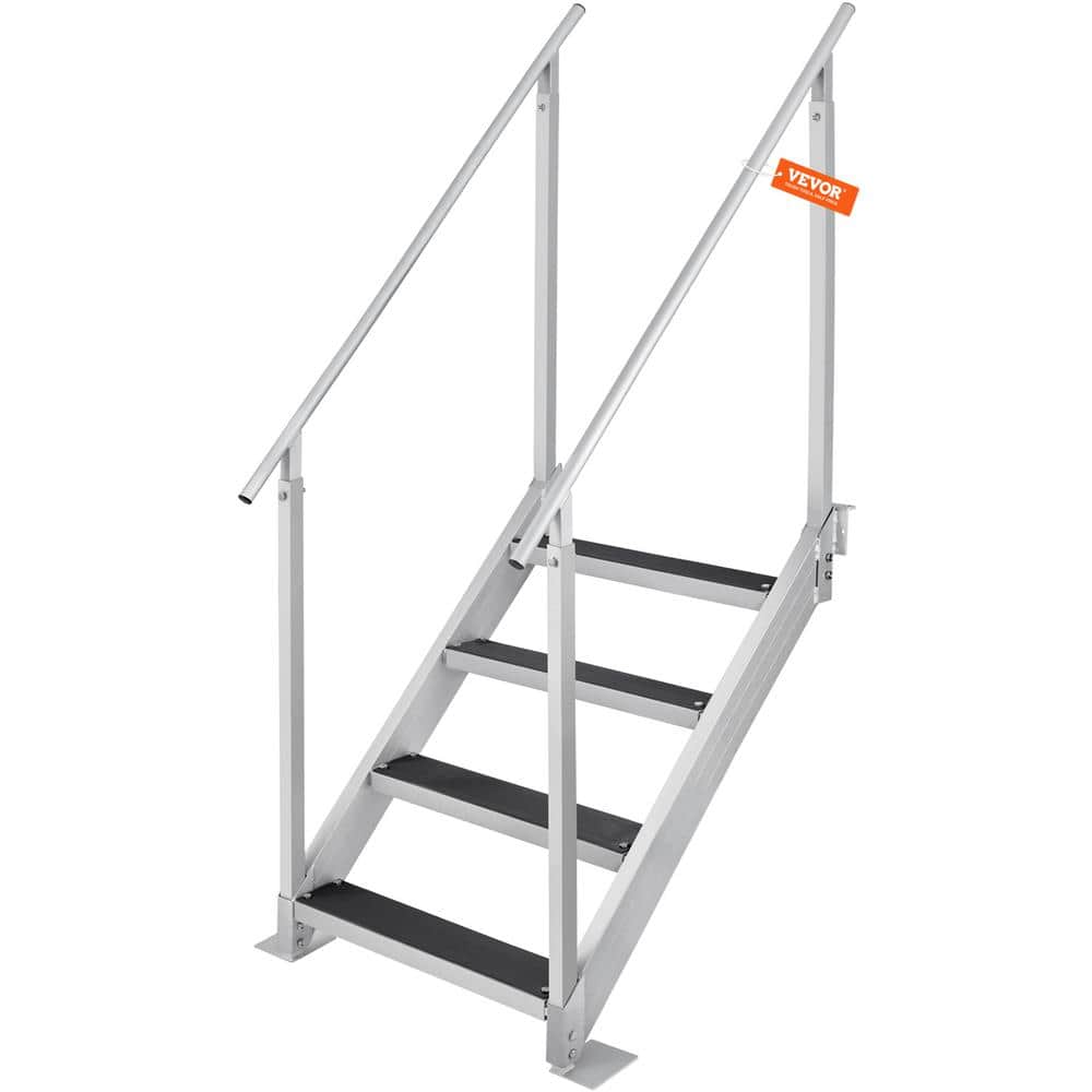 Adjustable Height Aluminum Dock Ladder with Dual Handrails and Nonslip Steps