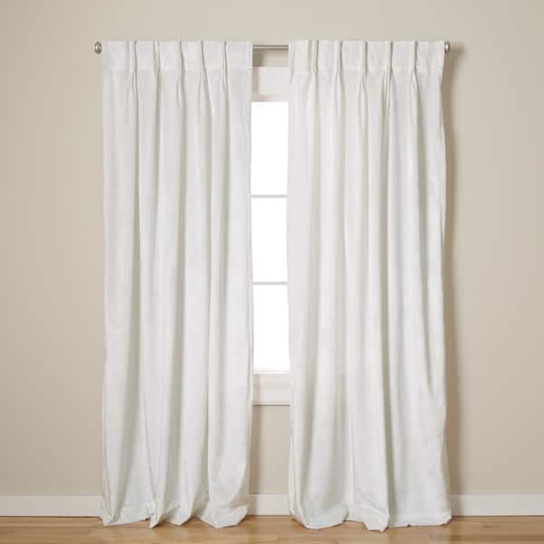 EXCLUSIVE HOME Velvet Winter White Solid Light Filtering Triple Pinch Pleat / Hidden Tab Curtain, 27 in. W x 108 in. L (Set of 2)