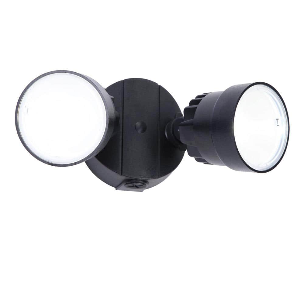 Lutec Black Dual-Head LED Outdoor Security Flood Light