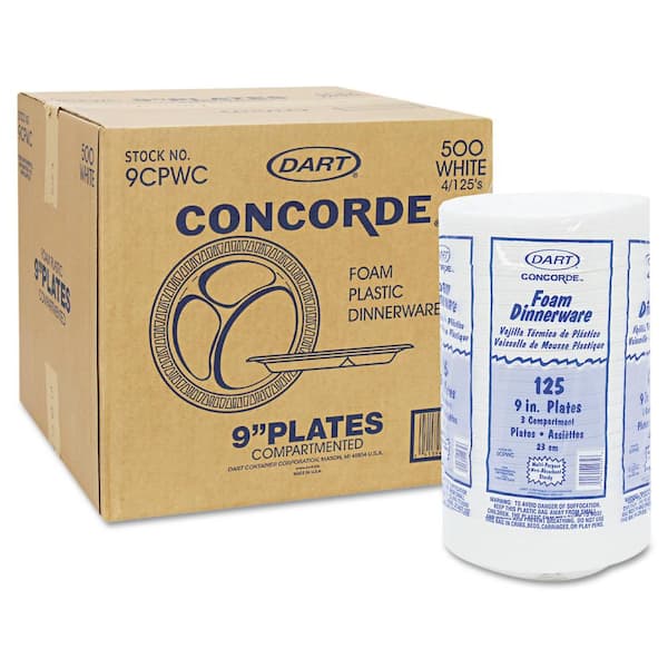 DART Concorde Non-Laminated Foam Plastic Plates, 9 in., White, 500 Per Case  DCC9PWCR - The Home Depot