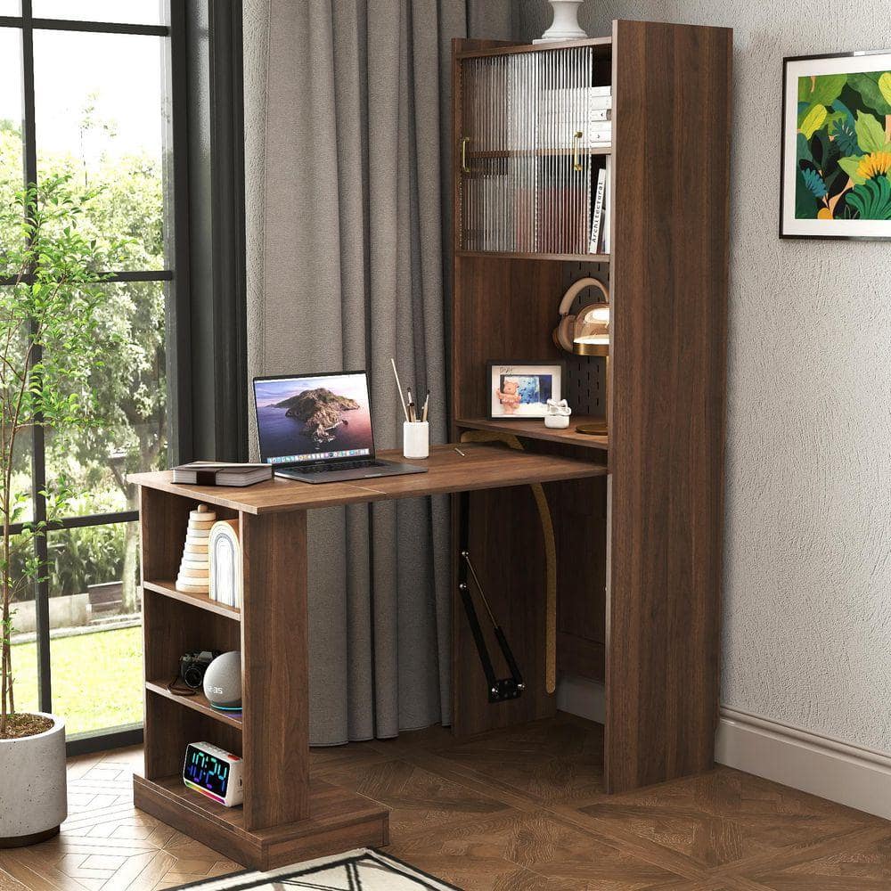 anpport Mid-Century Modern 49.12 in. Foldable Brown Wood Computer