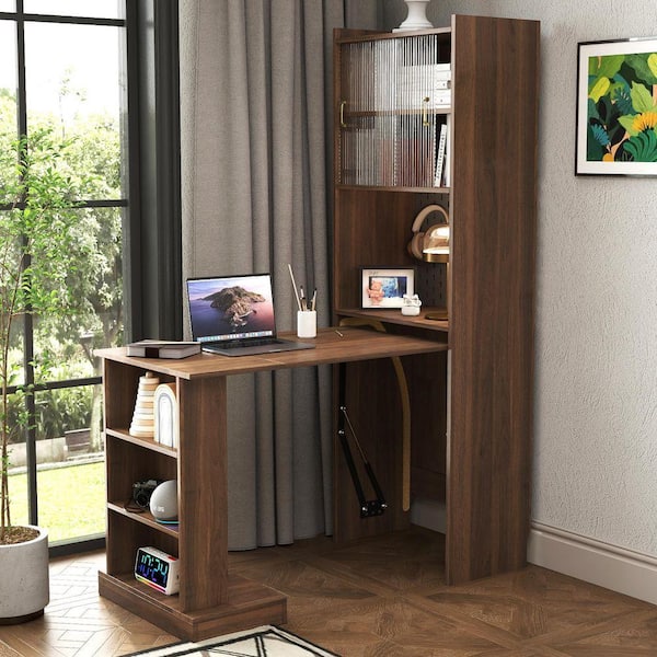 anpport Mid-Century Modern 49.12 in. Foldable Brown Wood Computer
