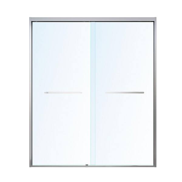 56-60 in. W x 72 in. H Double Sliding Shower Door in Brushed Nickel with Clear Tempered Glass and Soft-Close