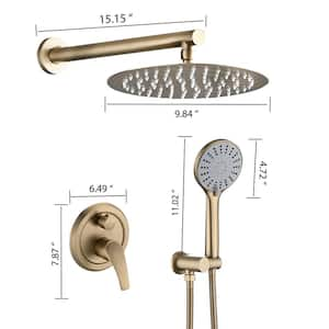 5-Spray Settings 10 in. Wall Mounted Fixed and Handheld Shower Head in Brushed Gold