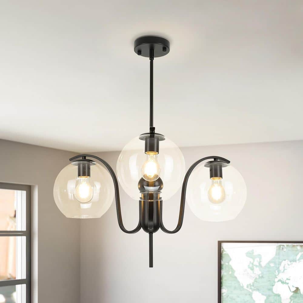 3-Light Black Sputnik Globe Chandelier Mid Century Industrial Hanging Light Fixture with Glass Shades price history on PriceWatchPro