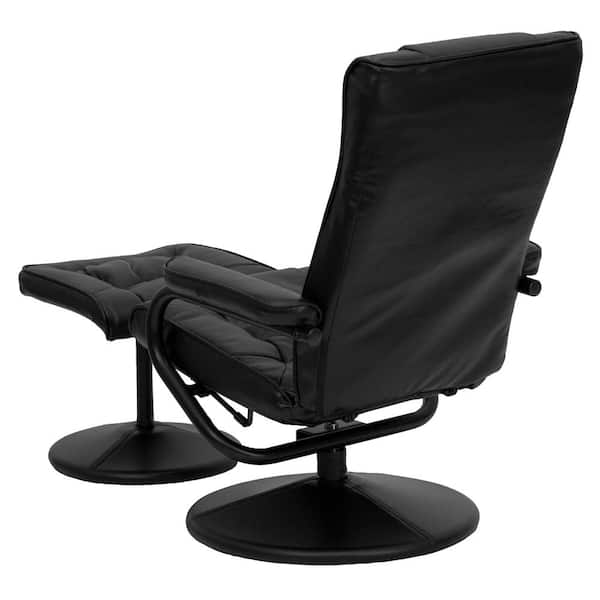 Basel Black Leather Swivel Reclining Chair W/Ottoman - CB Furniture