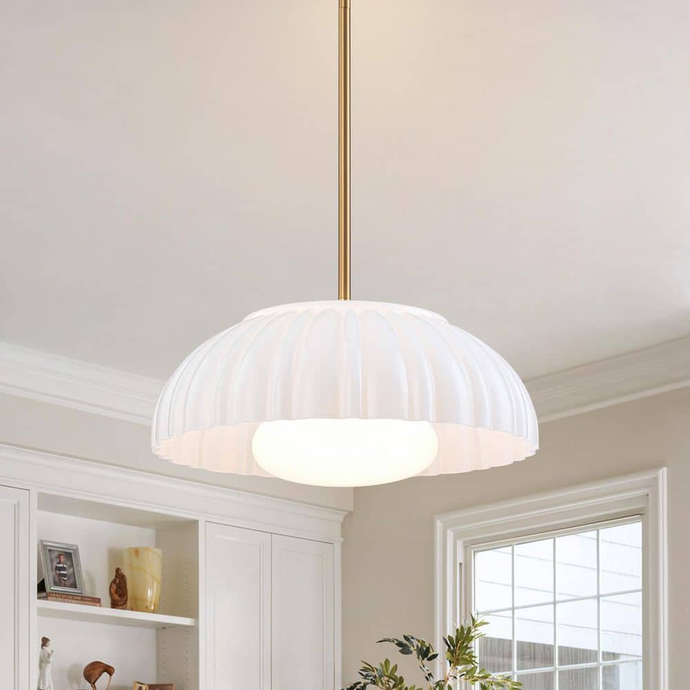 Layla 1-Light 15 in. Gold Modern Pendant Light with Opal Glass price history on PriceWatchPro