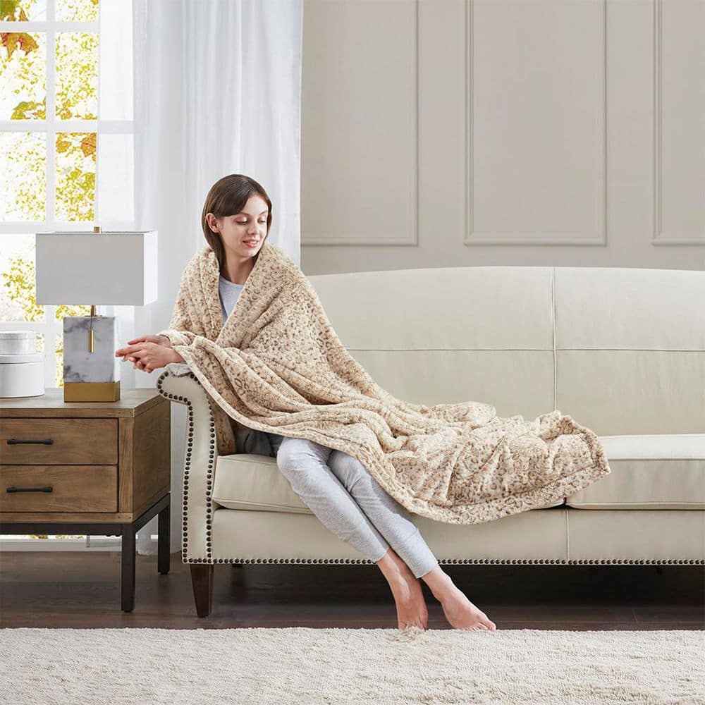 GOGEXX 60 in. x70 in. Leopard Oversized Faux Fur Throw Blanket