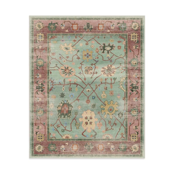 Machine Washable Rug with Standard Pad-Jemima Sage and Rosewood 8 ft. x 10 ft.