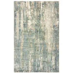 Formosa Blue 10 ft. x 14 ft. Modern Abstract Distressed Hand-Loomed Viscose Indoor Area Rug