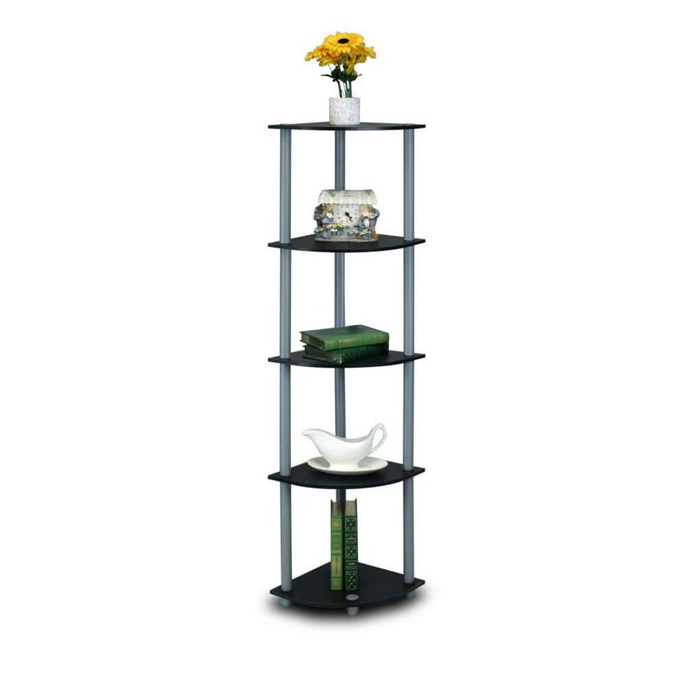 Sleek 5-Tier Black & Grey Corner Shelving Unit for Versatile Storage