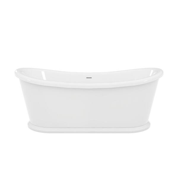 Duet 68.87 in. L x 32.25 in. W Acrylic Double Slipper Freestanding Soaking Bathtub with Center Drain in Polished Nickel