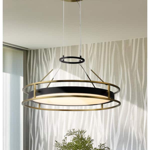 Levitation 60-Watt 1-Light Sand Black and Soft Brass Modern Integrated LED Pendant Light with Faux Alabaster Shade