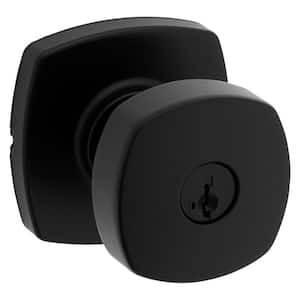 Arroyo Matte Black Keyed Entry Door Knob with Soft Modern Rose featuring SmartKey Security