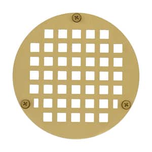5 in. Round Replacement Strainer with 3 Screws in Polished Brass for Metal Spuds for Shower/Floor Drains