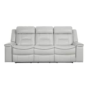 Cairn 88.5 in. W Straight Arm Faux Leather Rectangle Double Lay Flat Manual Reclining Sofa in Light Gray