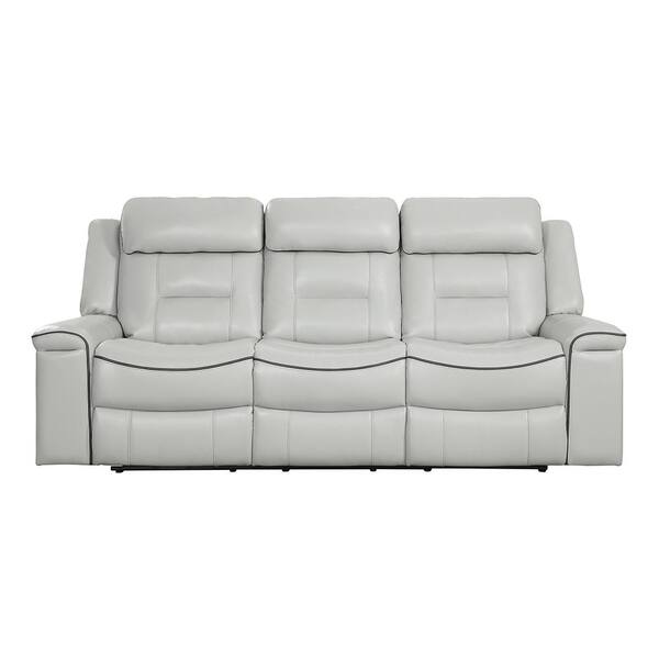 Unbranded Cairn 88.5 in. W Straight Arm Faux Leather Rectangle Double Lay Flat Manual Reclining Sofa in Light Gray