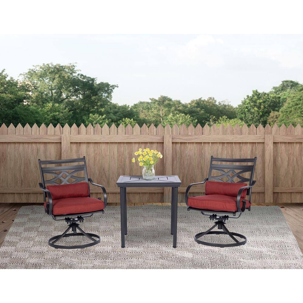 Chili Red Steel 3-Piece Bistro Dining Set with Swivel Rockers