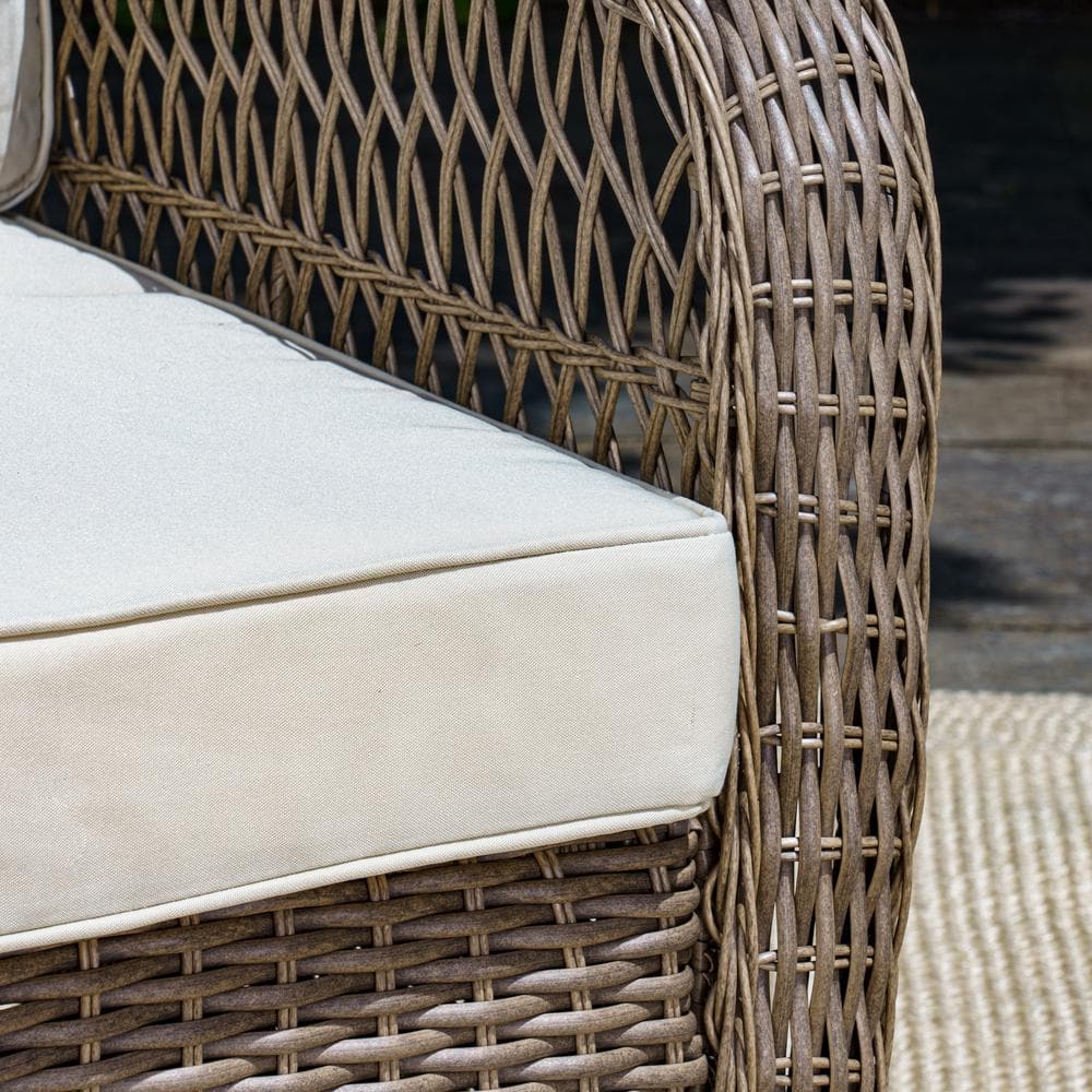Sandstone Wicker Swivel Glider Armchair with Beige Cushions