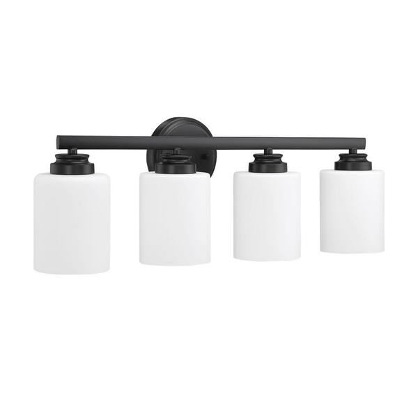 CRAFTMADE Bolden 25.13 in. 4-Light Flat Black Finish Vanity Light with Frost White Glass