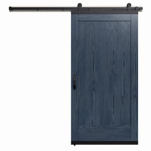 36 in. x 80 in. Karona Chevron Maritime Blue Stained White Oak Wood Sliding Barn Door with Hardware Kit